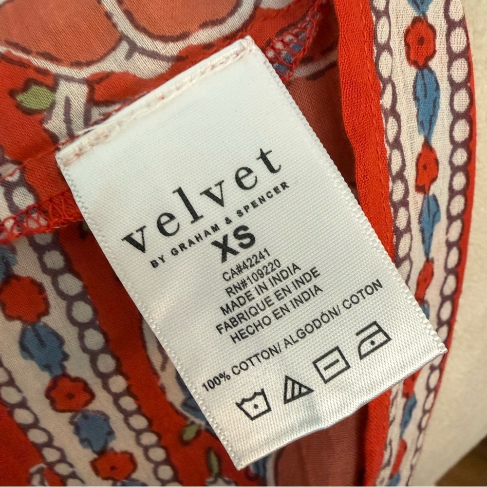 ❤️ Velvet by Graham & Spencer One Shoulder Boho Floral Blouse Red Cotton Top XS - Picture 10 of 11